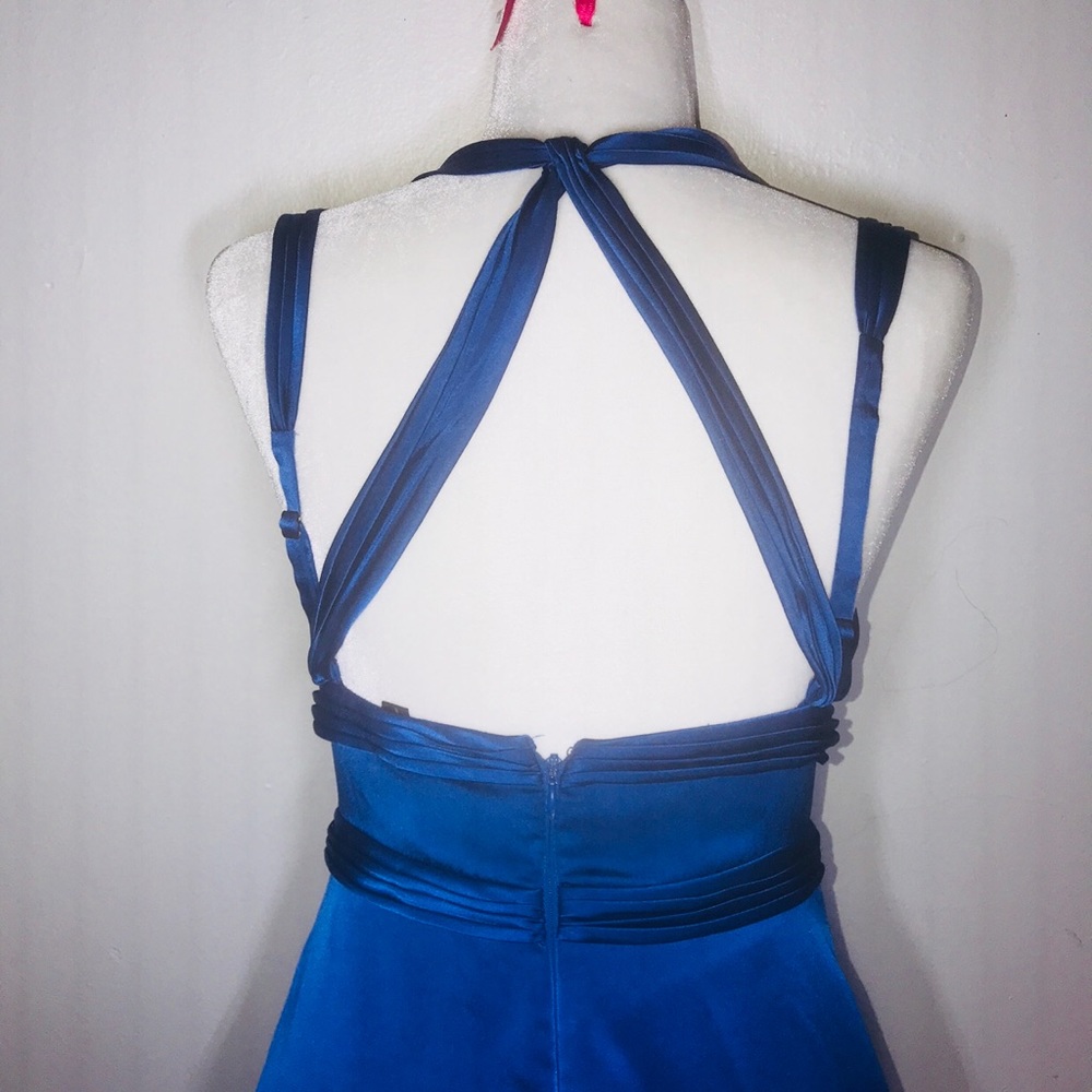 Sold- BCBG MAXAZRIA Blue Mini Silk V Neck Dress - Picture 5 of 7